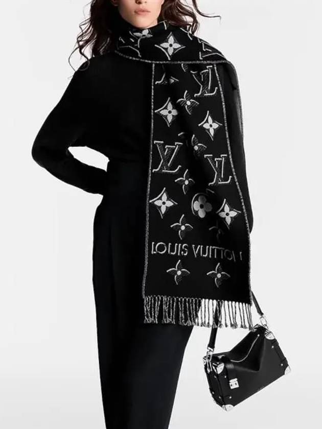 LV Essential Monogram Shine Wool Scarf Black - LOUIS VUITTON - BALAAN 3