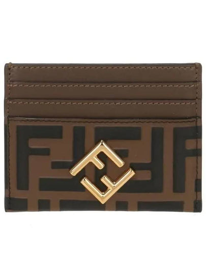 Logo Diamond Leather Card Wallet Brown - FENDI - BALAAN 2