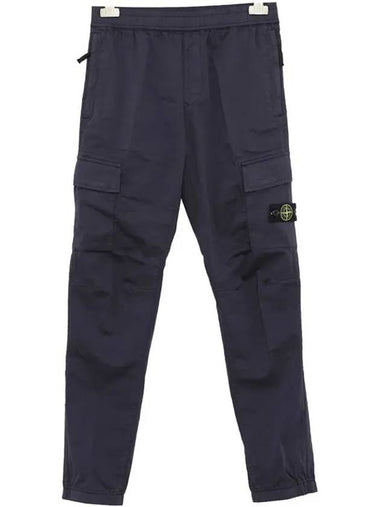 Kids Stretch Cotton Wool Satin Garment Dyed Regular Tapered Cargo Straight Pants Navy - STONE ISLAND - BALAAN 1