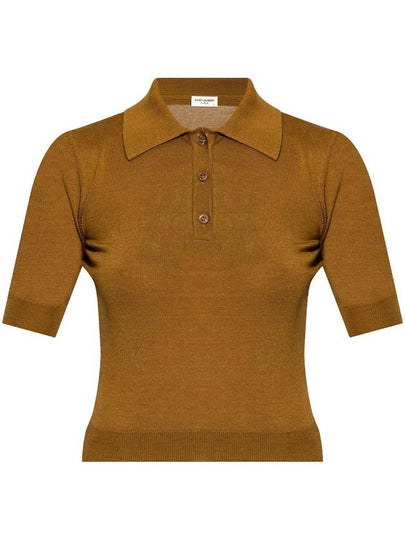 Cassandre Cashmere Polo Shirt Brown - SAINT LAURENT - BALAAN 2