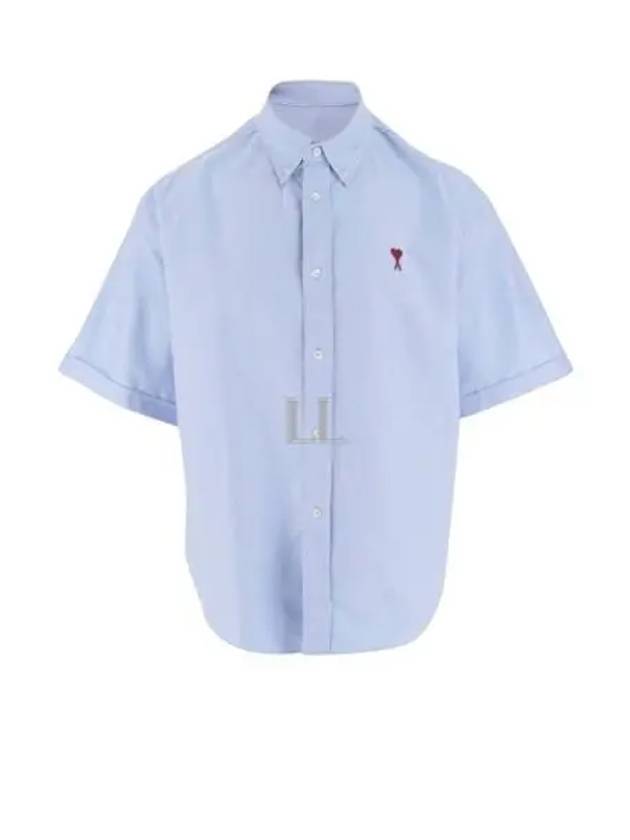 Men's Boxy Fit Embroidered Logo Short Sleeve Shirt Light Blue - AMI - BALAAN 2