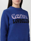 Logo Intarsia Crew Neck Knit Top Blue - GANNI - BALAAN 4