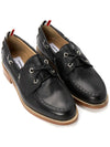 Men's Vitello Calf Leather Boat Shoes Black - THOM BROWNE - BALAAN 4