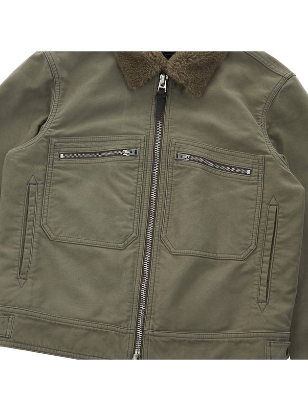 Men's Zipper Pocket Fur Collar Cotton Jacket Khaki - TOM FORD - BALAAN.