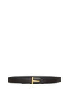 Golden T-Buckle Grain Leather Reversible Belt Black Brown - TOM FORD - BALAAN 2