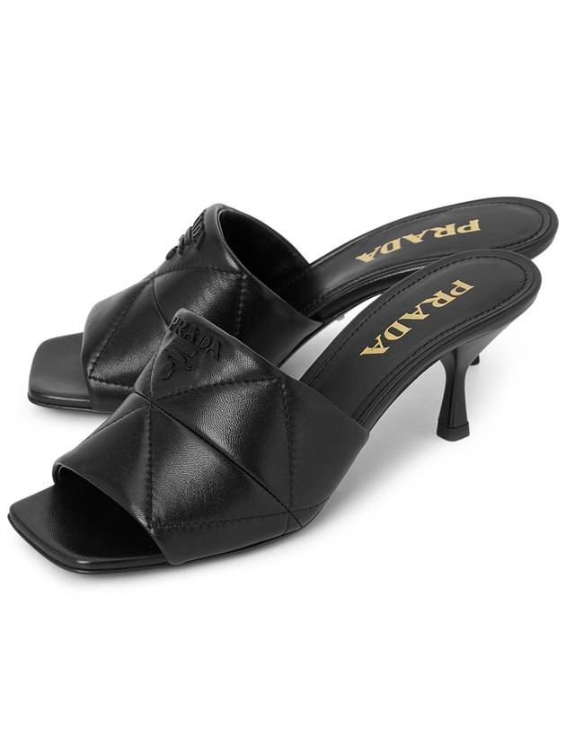 Logo quilted nappa leather sandal heel black - PRADA - BALAAN 2