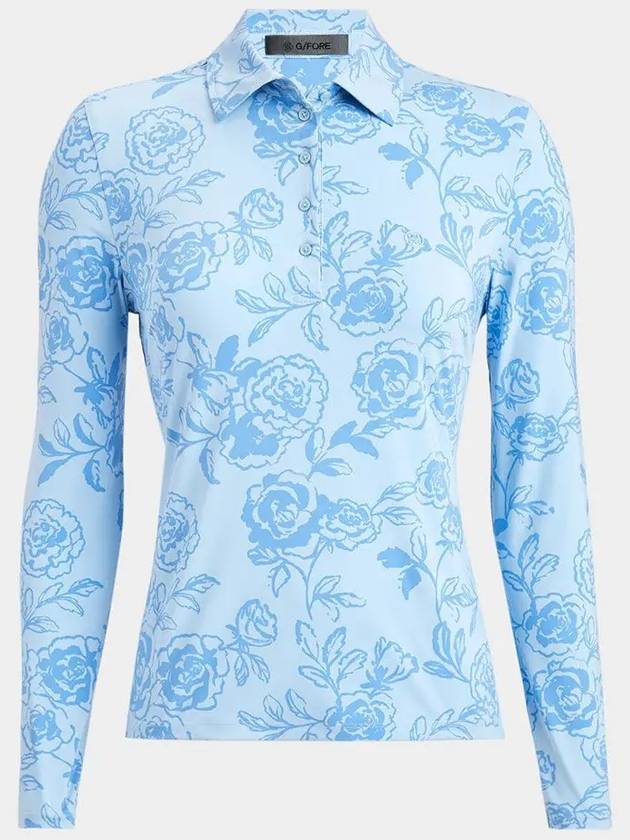 Peony Sketch Silky Tech Nylon Long Sleeve Polo Blue - G/FORE - BALAAN 3