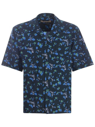 Print Cotton Short Sleeve Shirt Blue - MARNI - BALAAN 2