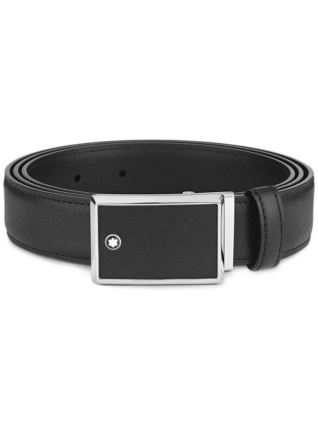 Plate Buckle Saffiano Leather Belt Black - MONTBLANC - BALAAN 2