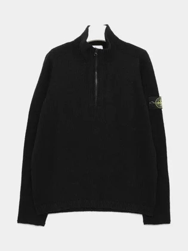 Wappen Patch Lambswool Half-Zip Knit Top Black - STONE ISLAND - BALAAN 2