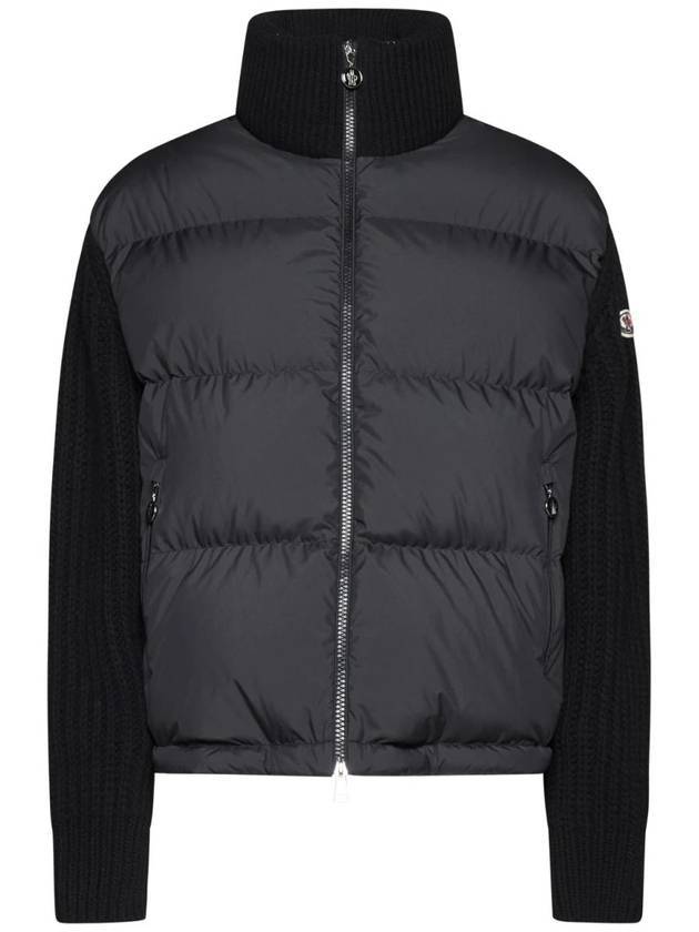 Padded Wool Cardigan Black - MONCLER - BALAAN 1