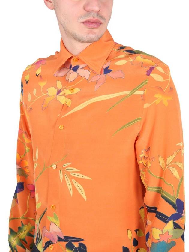 Men's Floral Print Silk Long Sleeve Shirt Orange - ETRO - BALAAN 5