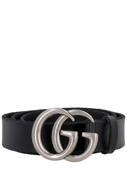 Silver Hardware GG Marmont Double Buckle Leather Belt Black - GUCCI - BALAAN 2