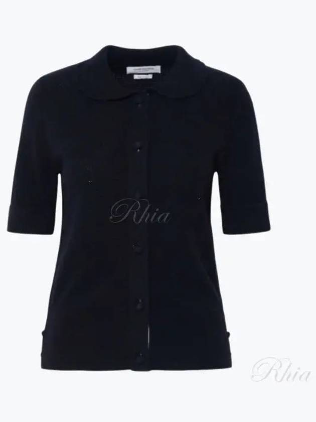 Button Up Merino Wool Short Sleeve Polo Knit Top Navy - THOM BROWNE - BALAAN 2