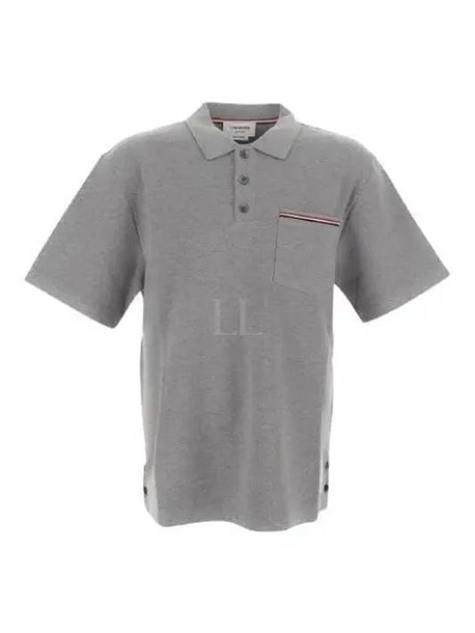 RWB Pocket Interlock Cotton Short Sleeve Polo Shirt Grey - THOM BROWNE - BALAAN 2