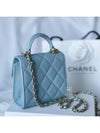 Gold CC Logo Top Handle Lambskin Chain Mini Bag Light Blue - CHANEL - BALAAN.