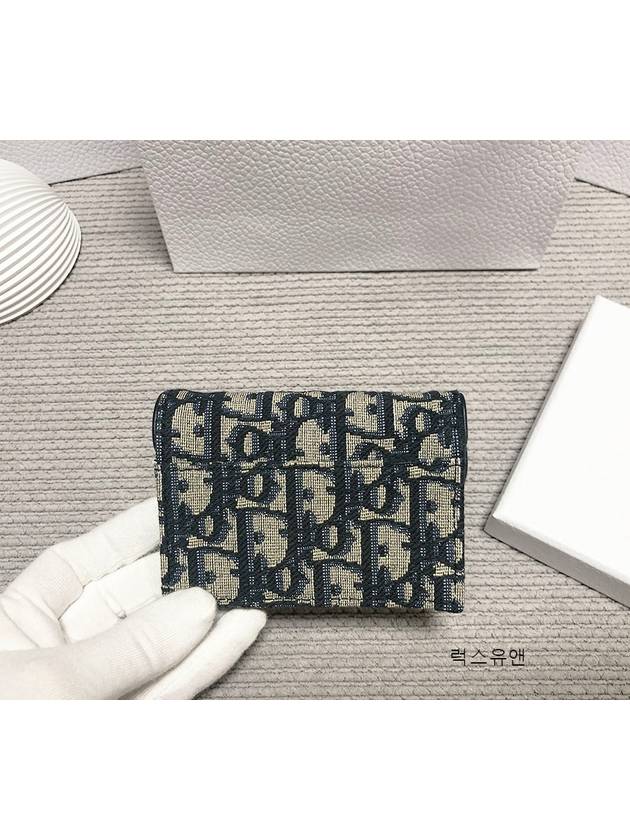 Saddle Flap Card Holder Blue  Oblique Jacquard - DIOR - BALAAN 7