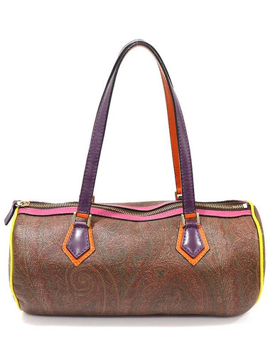 7737 9310 PVC Paisley Multi Leather Trimmed Cylindrical Tote Bag - ETRO - BALAAN 1