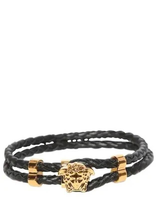 Medusa Braided Leather Bracelet Black Gold - VERSACE - BALAAN 3