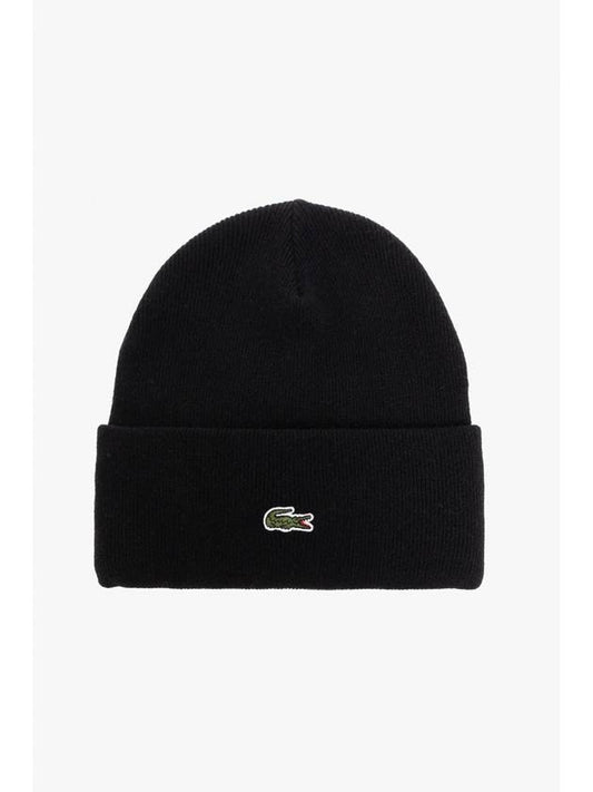 Ribbed Wool Beanie Black - LACOSTE - BALAAN 1