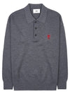 Small Heart Extra Fine Merino Wool Polo Shirt Grey - AMI - BALAAN 2