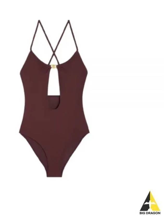 Triomphe Matte Jersey One Piece Swimsuit Prune - CELINE - BALAAN 2