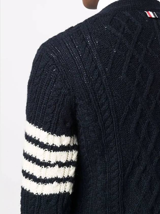 Aran Cable Diagonal Cardigan Navy - THOM BROWNE - BALAAN 4