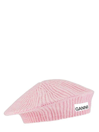 Logo Rib Edge Wool Beret Lilac - GANNI - BALAAN 1