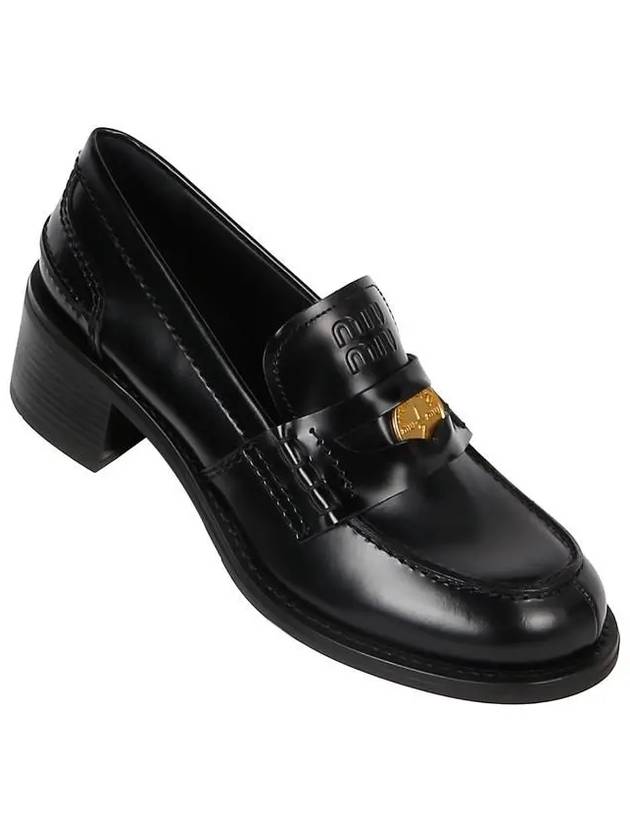 Penny Brushed Heel Leather Loafer Black - MIU MIU - BALAAN 2