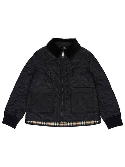 Kids Corduroy Collar Diamond Quilted Jacket Black - BURBERRY - BALAAN 2