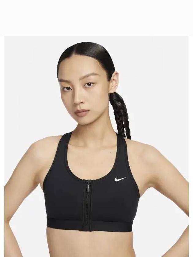 Swoosh Front Zipper Dri Fit Padded Sports Bra Black - NIKE - BALAAN 2