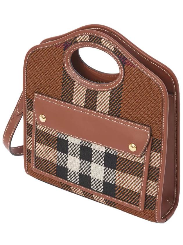 Mini Knit Check Leather Pocket Tote Bag Brown - BURBERRY - BALAAN 5