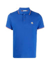 Stripe Trimming Logo Short Sleeve Polo Shirt Blue - MONCLER - BALAAN 1