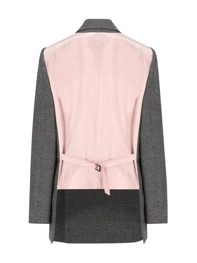 Prince Of Wales Checked Double Coat Pink Slate Grey - PRADA - BALAAN 3