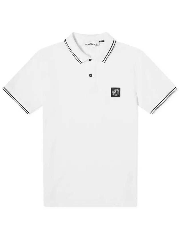 Men's Two Line Wappen Patch Cotton Short Sleeve Polo Shirt White - STONE ISLAND - BALAAN 2