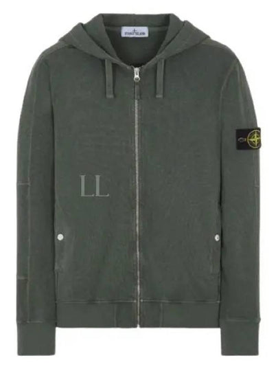 Men's Garment Dyed Malfile Zip Up Hoodie Dark Green - STONE ISLAND - BALAAN 2