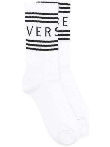 90s Vintage Logo Socks White Black - VERSACE - BALAAN 1