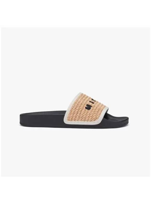 Raffia-Embroidered Logo Slippers Beige - MARNI - BALAAN 3