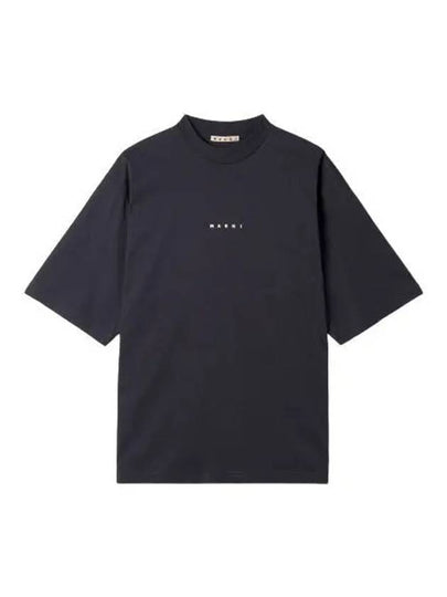 Logo Organic Cotton Short Sleeve T-Shirt Navy - MARNI - BALAAN 2