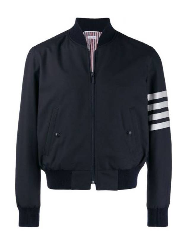 Diagonal Striped Knit Rib Blouson Bomber Jacket Navy - THOM BROWNE - BALAAN 3