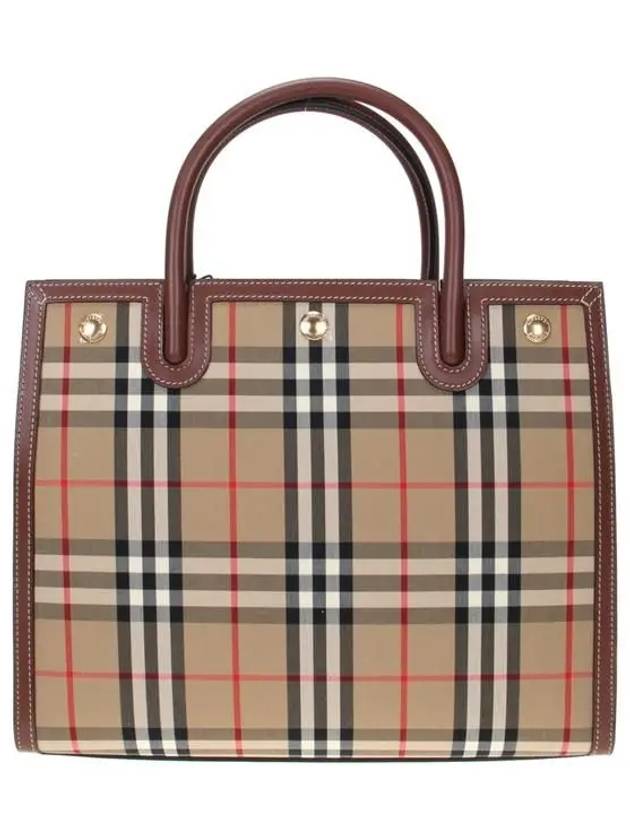 Small Vintage Check Title Tote Bag Beige - BURBERRY - BALAAN 5