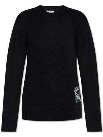 Burberry Wool Sweater With Logo Patch, Women's, Black - BURBERRY - BALAAN 1