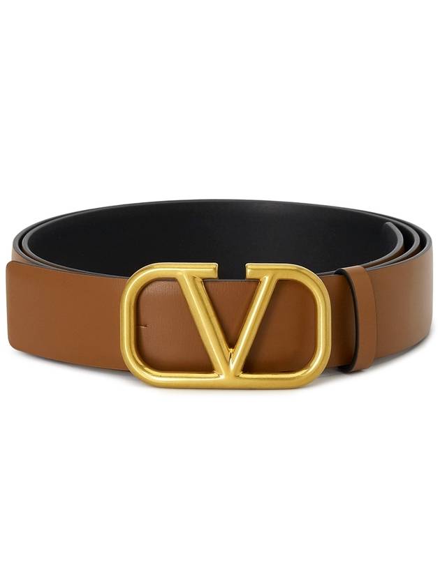 Signature V Logo Leather Belt Brown - VALENTINO - BALAAN.