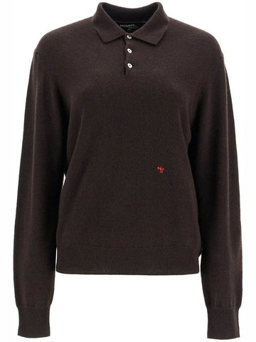 brown espresso wool polo with embroidered logo - HOMMEGIRLS - BALAAN 1