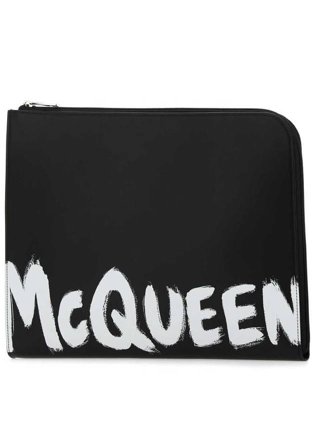 Graffiti Logo Round Zipper Clutch Bag Black - ALEXANDER MCQUEEN - BALAAN 3