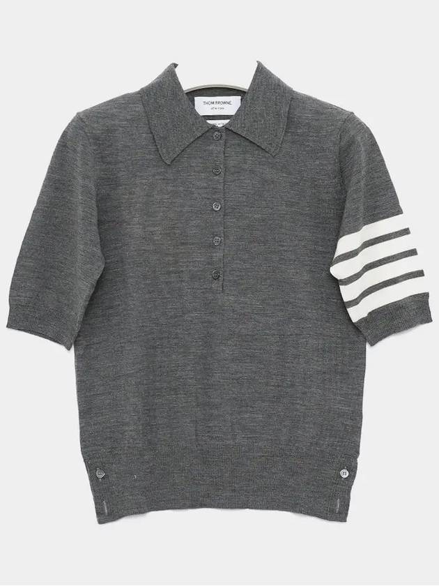 Women's Diagonal Striped Relaxed Fit Wool Polo Shirt Grey - THOM BROWNE - BALAAN 2