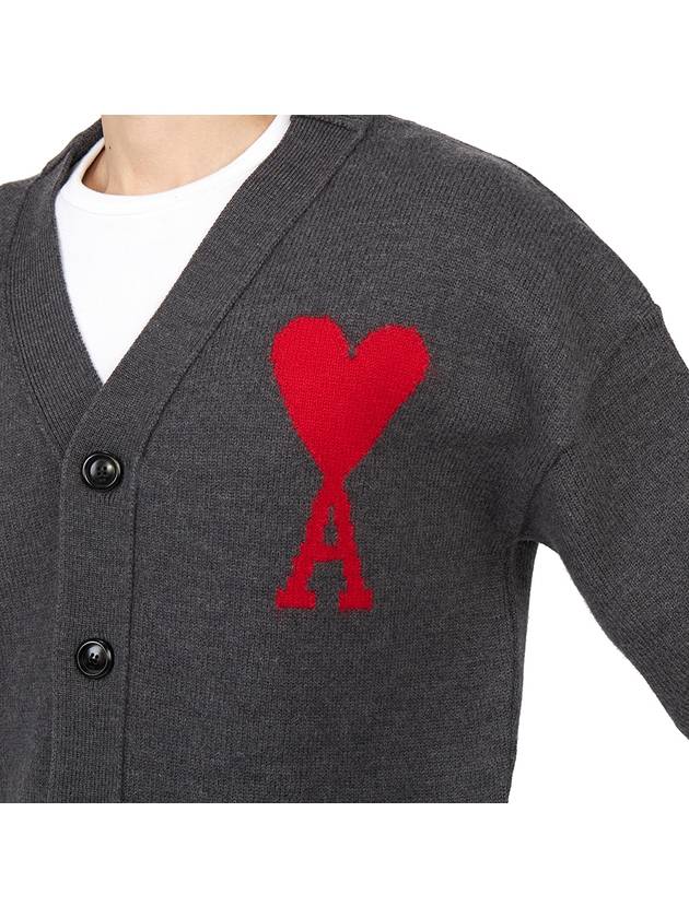 Big Heart Logo Wool Cardigan Grey - AMI - BALAAN 9