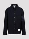 Men's 4 Bar Tech Twill Button Down Long Sleeve Shirt Navy - THOM BROWNE - BALAAN 2