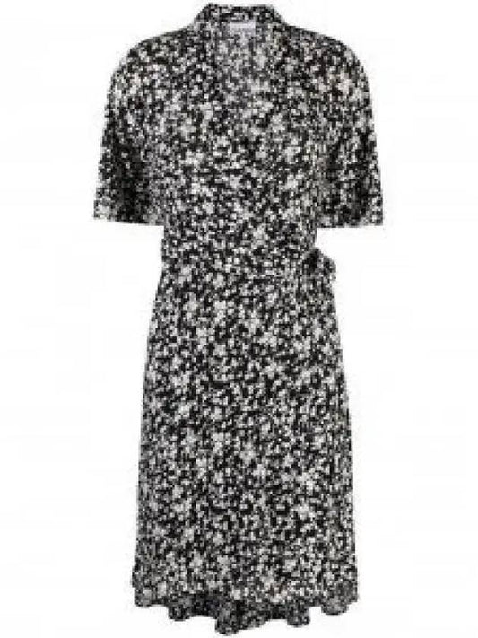 Floral Print V-Neck Wrap Midi Dress Black - GANNI - BALAAN 2