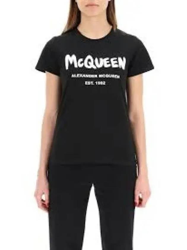 Allen Sanders McQueen Graffiti Logo Short Sleeve T Shirt Black White 608614QZAD3520 1239516 - ALEXANDER MCQUEEN - BALAAN 1